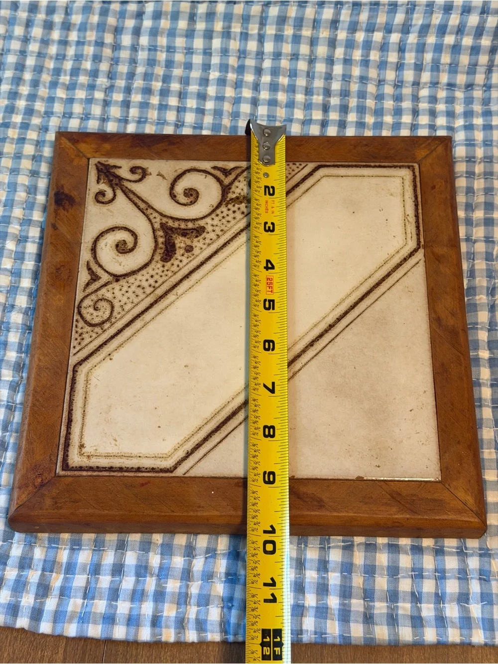 Ceramic Tile Trivet w/ Wood Frame Cork Back, Abstract 10 in